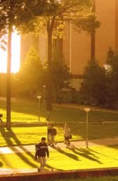 Picture of sun setting over Henderson Court on Curtin's Bentley Campus